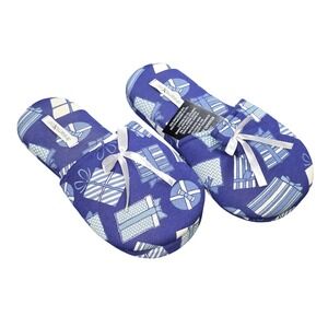 Dreams & Co Gift Box Print Slide Slippers Women's Size L 9/10 Blue 100% Cotton